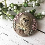 【ブローチorヘアゴムorパッチンピン】くま刺繍　 モカ