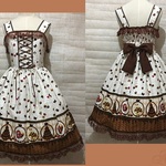 1点物*チョコレート ジャンパースカート★アイボリー×ブラウン/ミディ丈（即納品）