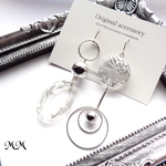 silver＊アクリルクリア×フープのアシンメトリーピアス/イヤリング