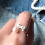 CZ ribbon &Perl ring  フリーリング
