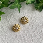 【15mm】ヴィンテージ   センターパールフラワーデザインアクリルボタン ゴールド 2個セット