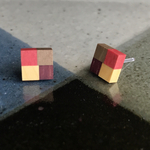 寄木細工のピアス 【mosaic】 ※樹脂 <gry×pnk×yel×pur>