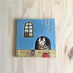 ティータイムのとらねこ(陶板絵）