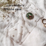iPhone ケース フラワー パール グリーン ハンドメイド