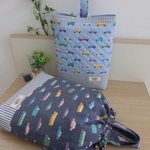 【オーダー予約中】e様専用＊可愛い綿ポリ素材くるま柄　シューズ袋＆巾着袋