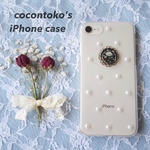 iPhone ケース フラワー パール ブルー ハンドメイド