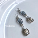 blue gray diamond shaped beads & silver square parts✴︎ピアス/イヤリング