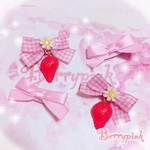 Berrypink♡苺とギンガムチェックのリボンヘアクリップ♡4個セット♡