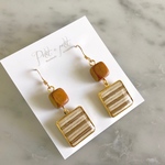 ウッド×ボーダーピアス・イヤリング/ベージュ（送料無料）