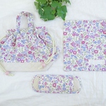 お試し３点セット 小花柄 水筒ヒモカバー＆お弁当袋（ 取手付巾着 ）＆コップ袋