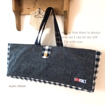 鍵盤ハーモニカ ピアニカ bag ❇︎ デニム&ブルーチェック ❇︎ 北欧ハリネズミ