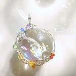 レインボークォーツ・スフィアペンダント（ワイヤージュエリー☆ワイヤーアクセサリー☆ワイヤーラッピング天然石ネックレス）
