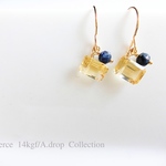 シトリン×サファイア ピアス