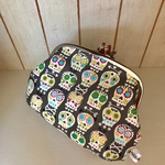 大きめ  がま口  ポーチ  ガイコツ  柄