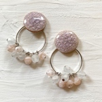 【2way】七宝ボタン×ビーズフープピアス（ピンク）
