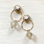 【2way】ボタンカボション×フープビーズピアス