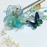 紫陽花と蝶々のかんざし