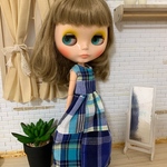 【送料無料】リカちゃん/ブライス   パッチワークチェック柄オーバーサイズワンピース