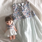 ソランちゃん、メルちゃんサイズのリバティ切替ワンピース