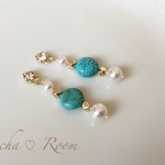 貼るピアス♡ターコイズ＆パール