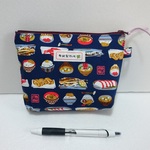 ★送料無料★　シャキッとポーチ【和食　ネイビー】大人可愛い♡（コスメポーチ　サニタリーポーチ　スマホ充電器入れ　バックインバック）　