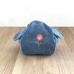 きゅっとぷち袋 花刺繍×ヒッコリー【Mサイズ】