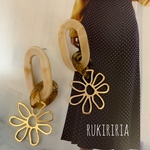 RUKIRIRIA #295 チェーン×フラワーピアス べっこうピアス  大ぶりピアス 大ぶりイヤリング 