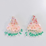 三角△  ビーズ刺繍  ピアスorイヤリング＊ピンクグリーン