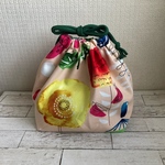 大人可愛いお弁当巾着（水彩画、フラワー）ピンク
