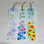 夏の3種の花の栞(しおり)　 紫陽花・朝顔・ひまわりのイラスト　パステルアートのブックマーク 
