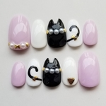 ネコ耳ネイルチップBlack×Purple