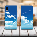 青空と飛行機雲 ver1 帯なし手帳型スマホケース iPhoneSE2にも対応！