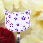 小花柄＊猫のポニーフック/ヘアカフ（紫）