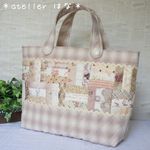 ボタンと優しいプリント＊パッチワークバッグ＊ピンク４