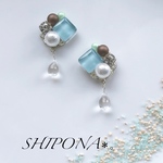 再販♡ チョコミント ガラスタイルイヤリングorピアス
