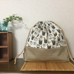 カフェくま柄の大きな巾着袋