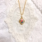 ヴィンテージ  カラフルフラワーブーケカボションネックレス