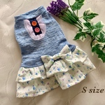 最終値下げ✨犬服！涼しいリネンの花柄(ブルー)ワンピース 小型犬Sサイズ　2,000円→1,200円