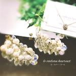  new!【 Wedding set  】たっぷりパールとオーロラスワロフスキーの大ぶりピアス（イヤリング）