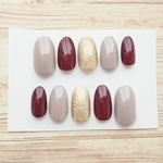 ネイルチップ 再販《 フォーマル グレージュ ボルドー ゴールド》
