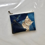 感謝セール品❤️ブルーデニムねこ柄😻 便利ラミネート ミニポーチ