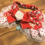 犬・猫の首輪　25～29　cocochanタックリボンチョーカー　花・レッド・マーガレット