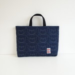 くまステッチNavy×ヒッコリー×NOW NOTタグのレッスンバッグ