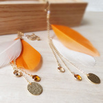 スワロストーンとフェザーのロングイヤリング[orange]