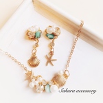 【再販8】ミニシェル×スターフィッシュネックレス  ピアス セット