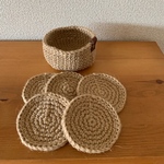 麻ひもコースター５枚セット 収納かごつき