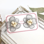 刺繍レースフラワーコットンパールビジュー(グレー)♡送料込み