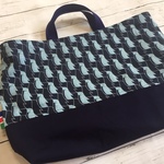 大きめ　レッスンバッグ　　ペンギンプリント×紺　30×45×10
