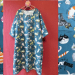 北欧風ねこねこワンピース　ブルーグリーン 