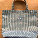 【ka様ご予約品】★ラミネートバッグ＊フリル＆ストライプが可愛い☆ブルー★ 